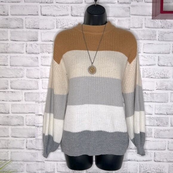 Dreamer’s by Debut Color block Knit Sweater Top Size Small Oversized Loose - Picture 2 of 6